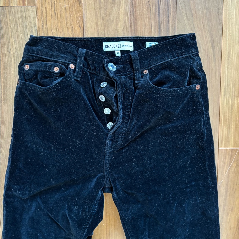 redone black velvet straight leg jeans